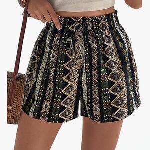Floerns Women's Summer Tribal Print Elastic Waist Beach Shorts